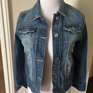 Zara Distressed Jean Jacket Girls Denim Rose Gold Buttons Size 13 14 Pockets